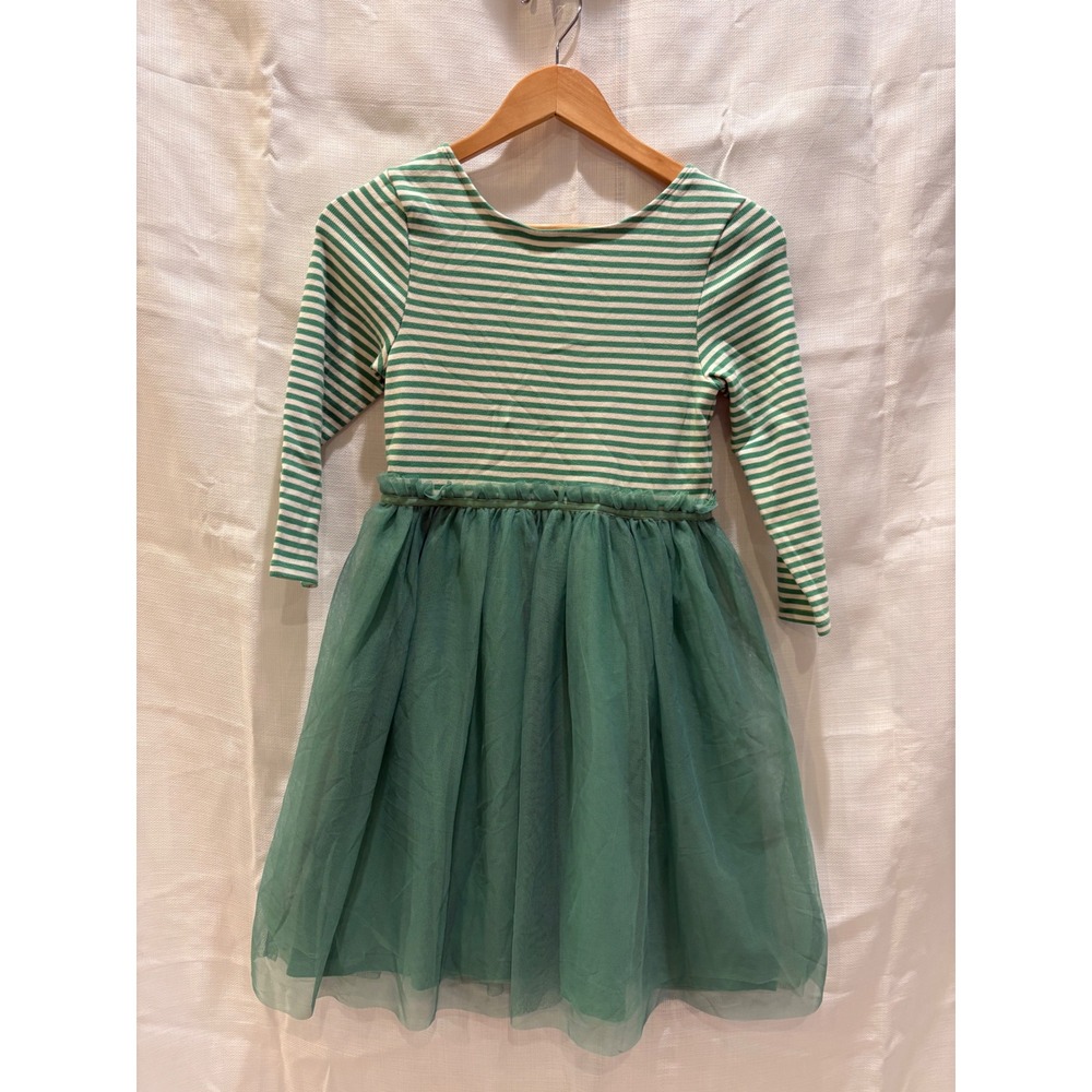 NWT Mini Boden Girls Green Striped Tulle Skirt Dress Long Sleeve Size 11-12Y